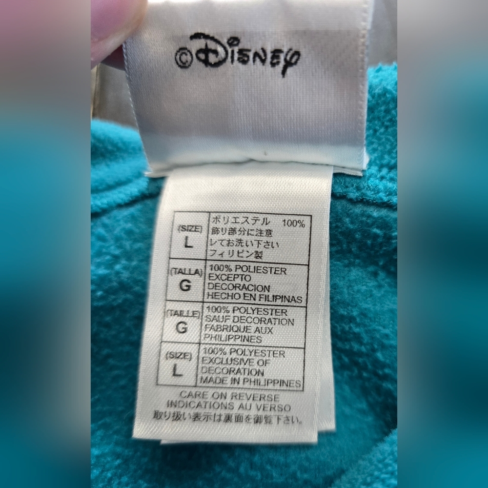 Size L Unisex Vintage Walt Disney World Fleece Pullover Sweatshirt Teal Green - Picture 5 of 6